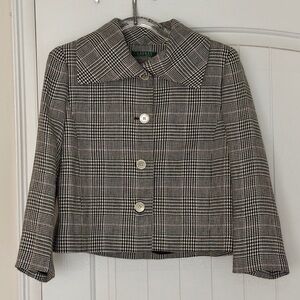 Vintage Ralph Lauren  Women’s Houndstooth Suit Jacket Size 8  – Black/Gray